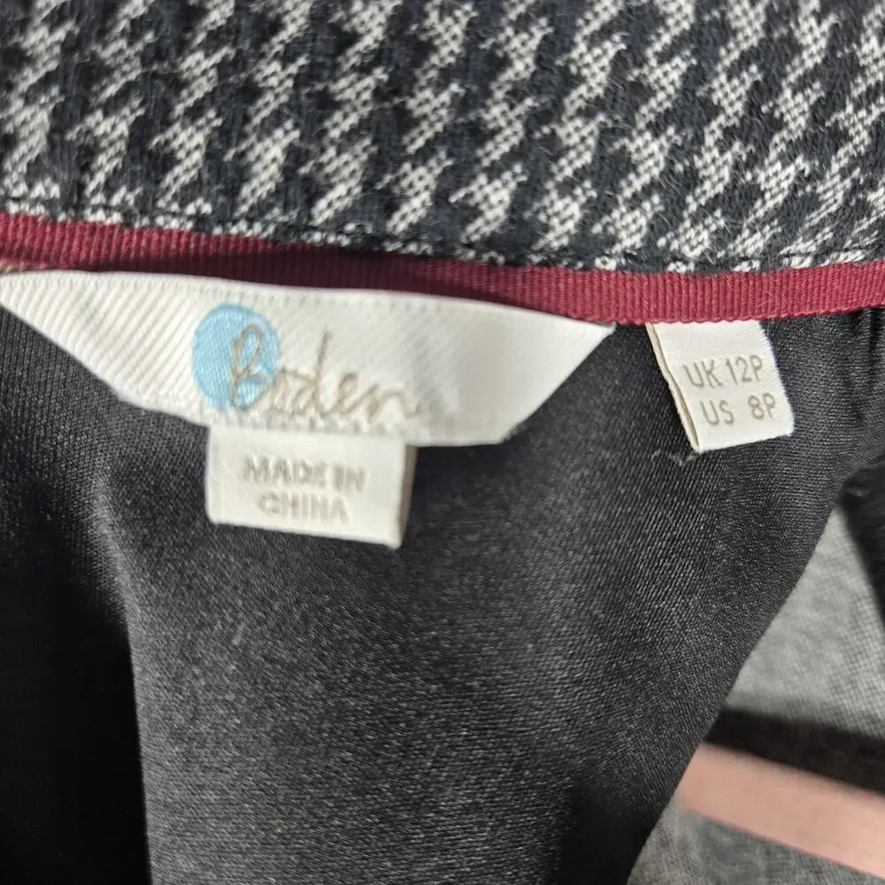 Boden Opal Jersey Dress Women 8P Petite Jacquard Houndstooth Mod Shift Mock Neck - Picture 6 of 12